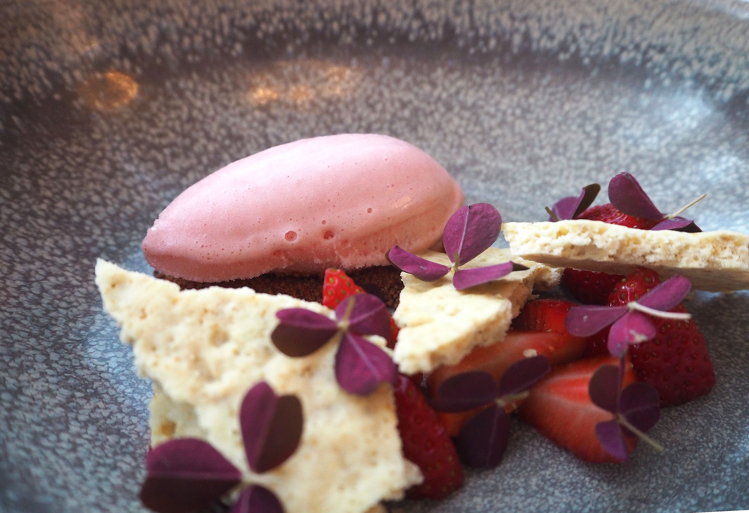 Central Kitchen Copenhagen - White chocolate soup - strawberry - vanilla biscuit