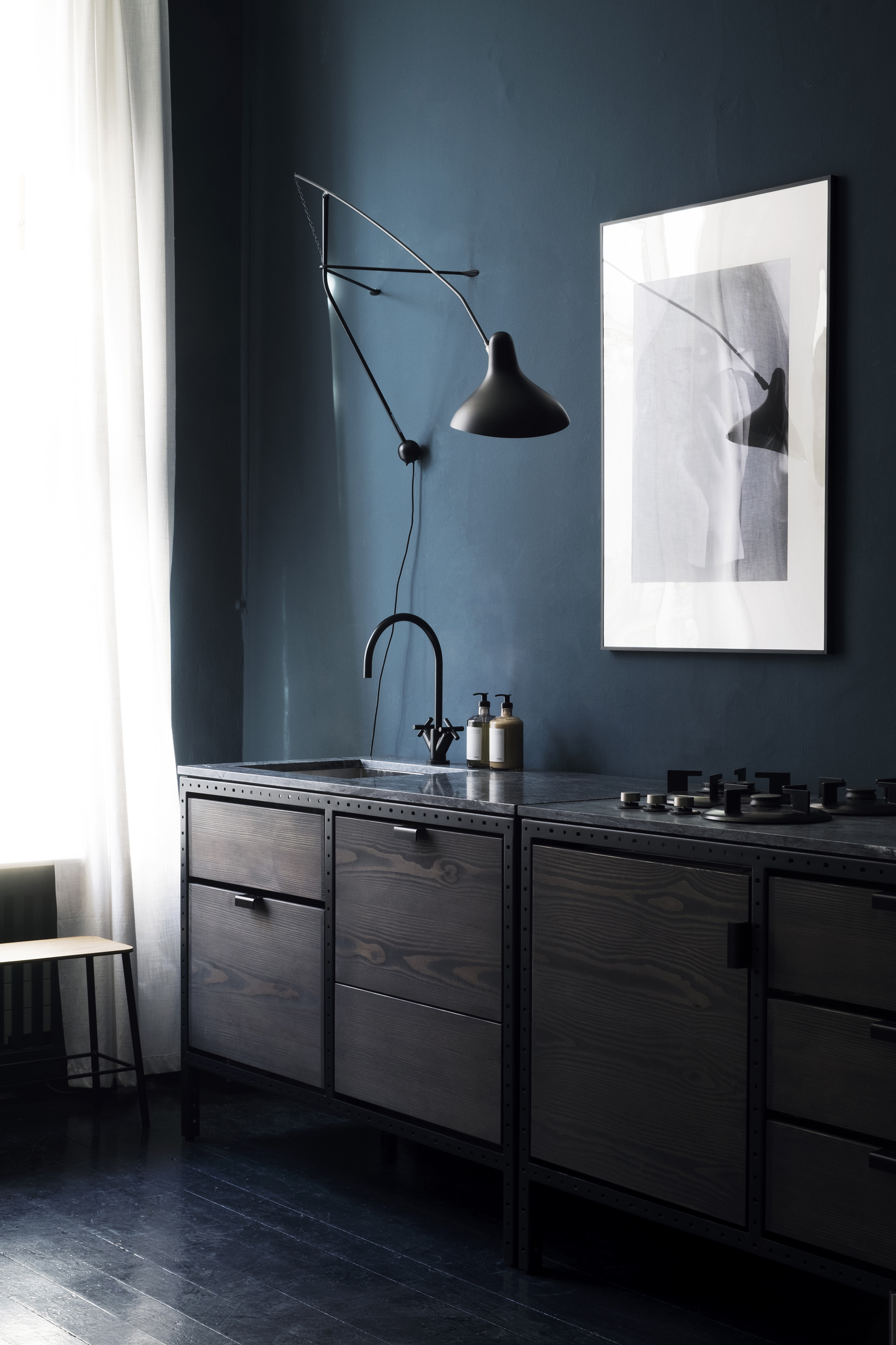 A Scandinavian blue kitchen