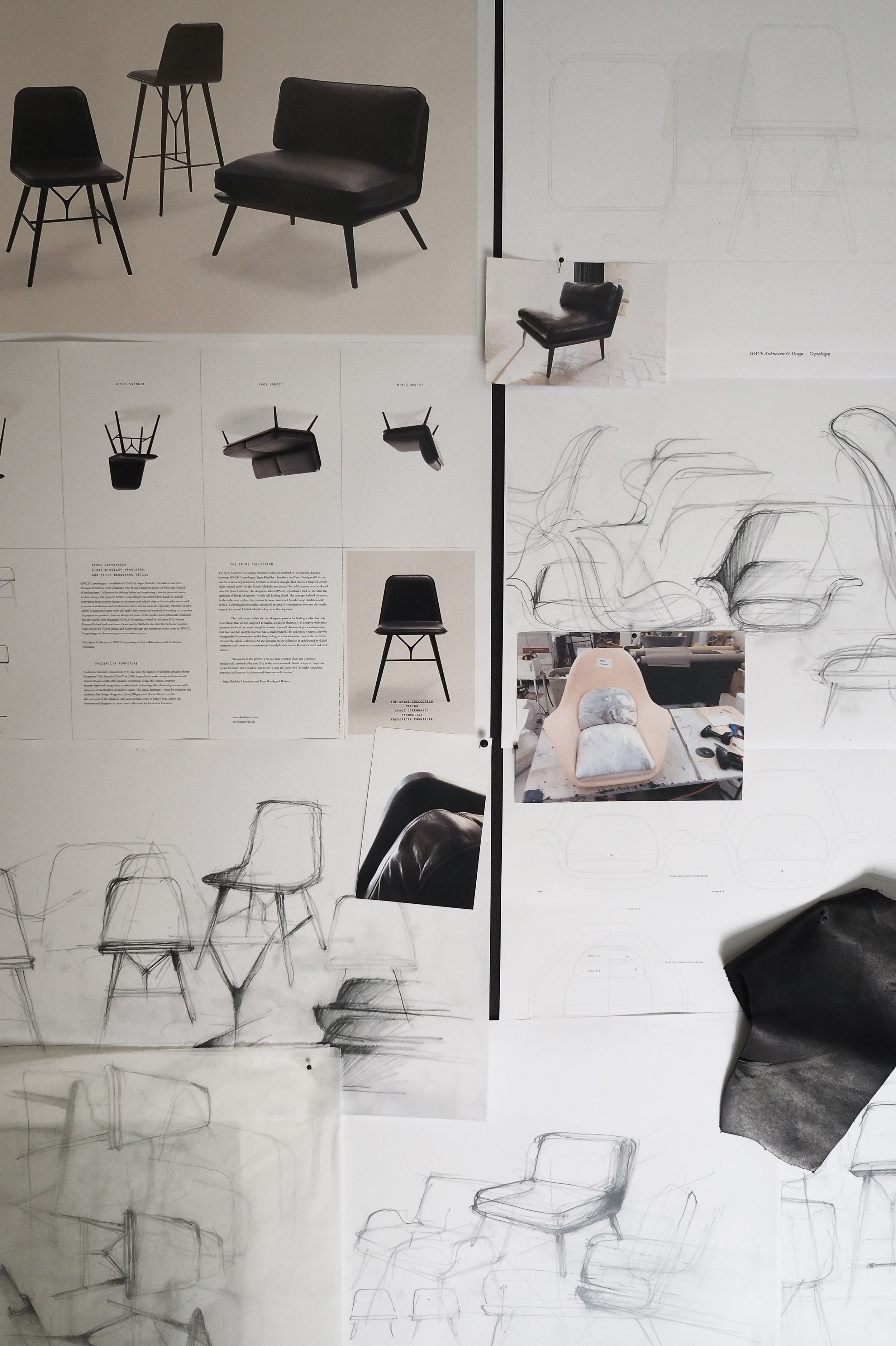 Space Copenhagen sketches for Fredericia chairs, Spine collection and Swoon Collection. Danish Design