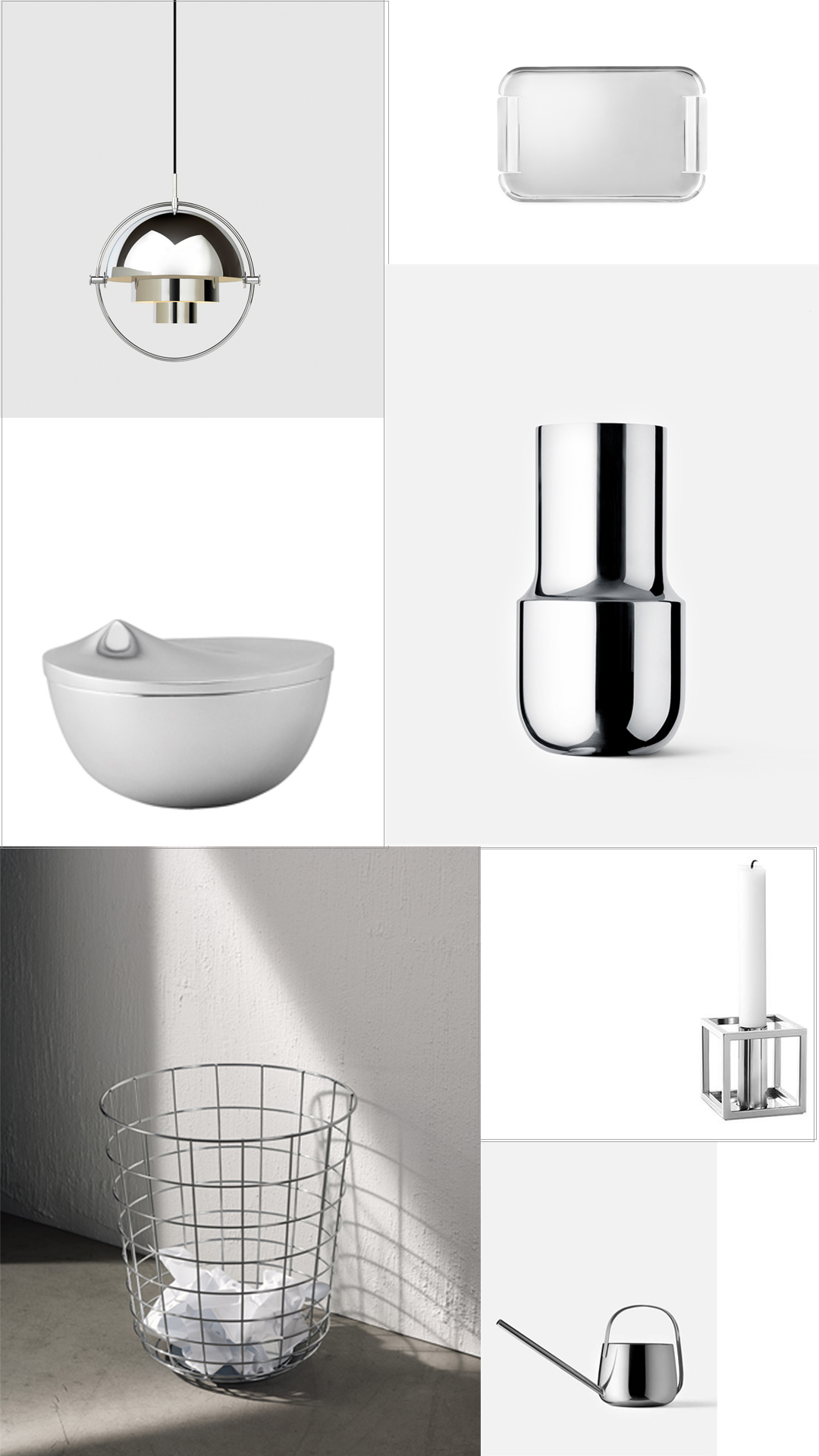Silver and chrome Scandinavian design accessories 